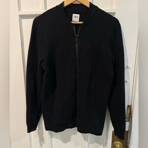 Zara Men's Zip-Up Black Sweater